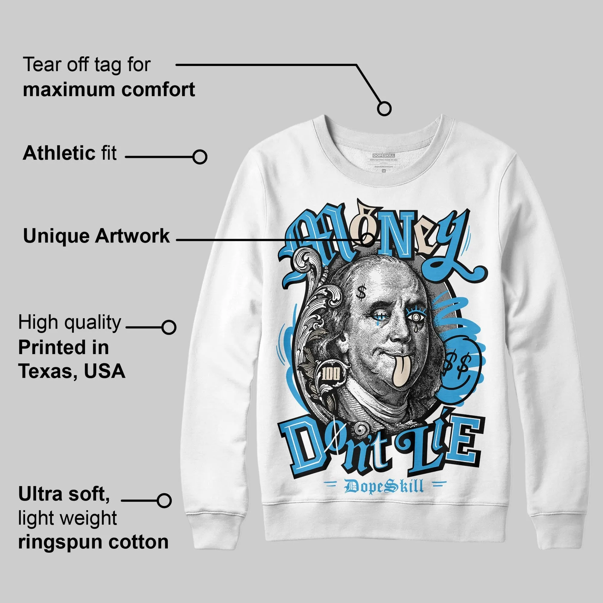 UNC Reimagined 1s DopeSkill Sweatshirt Money Don't Lie Graphic sold by DopeSkill product image thumbnail 3