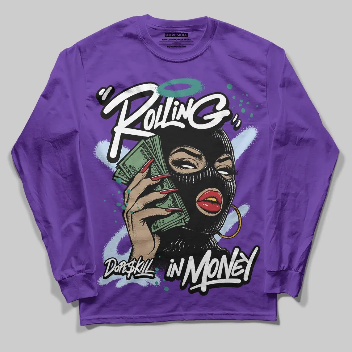 Grape 5s DopeSkill Long Sleeve T-Shirt Rolling in Money Graphic sold by DopeSkill product image thumbnail 3