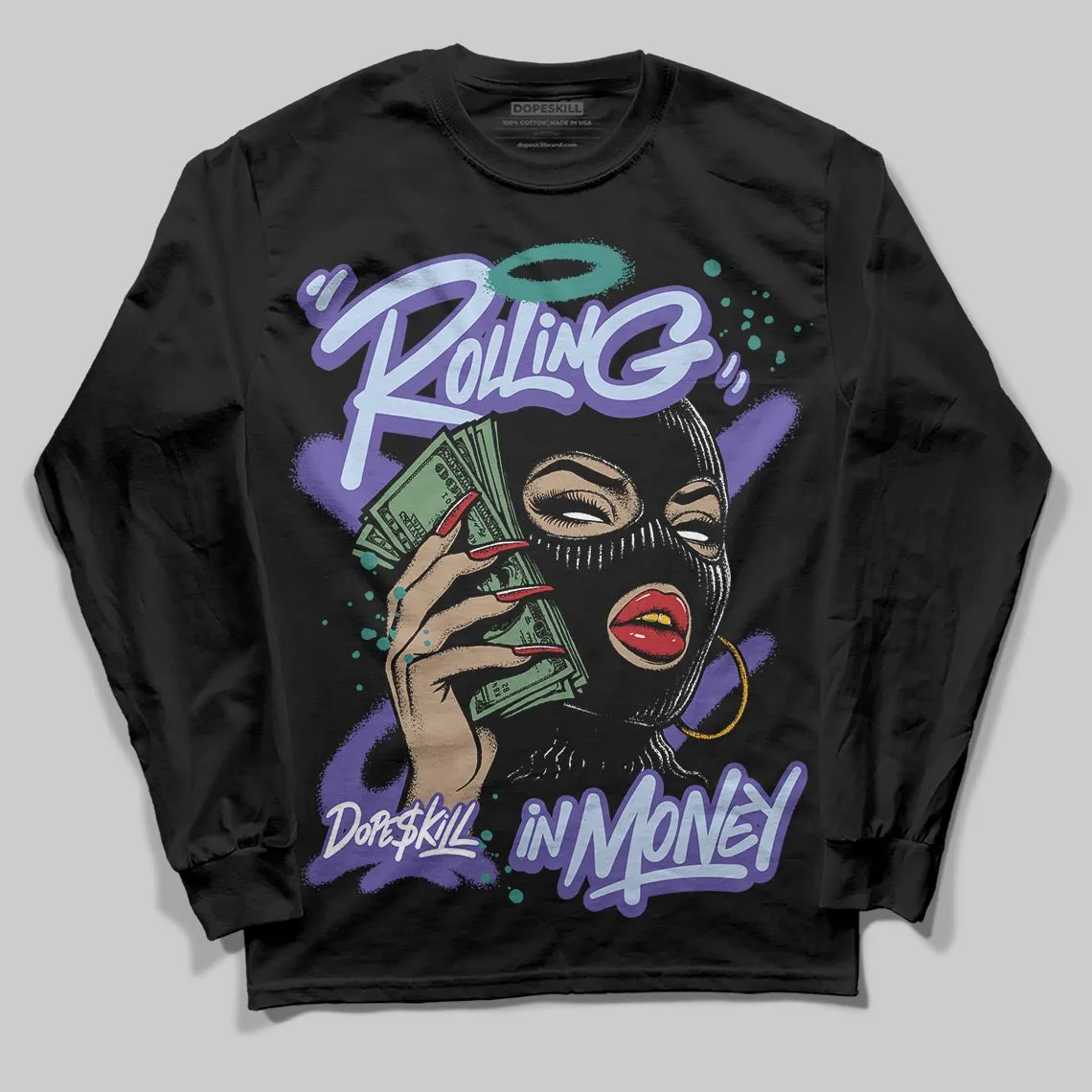 Grape 5s DopeSkill Long Sleeve T-Shirt Rolling in Money Graphic sold by DopeSkill product image thumbnail 2
