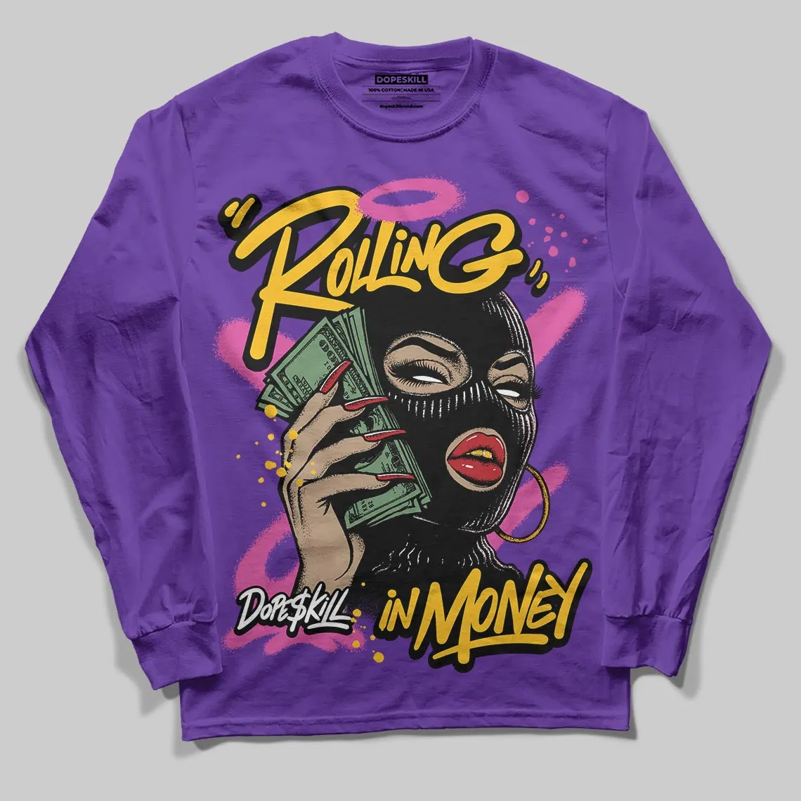 PURPLE Collection DopeSkill Long Sleeve T-Shirt Rolling in Money Graphic sold by DopeSkill product image thumbnail 3