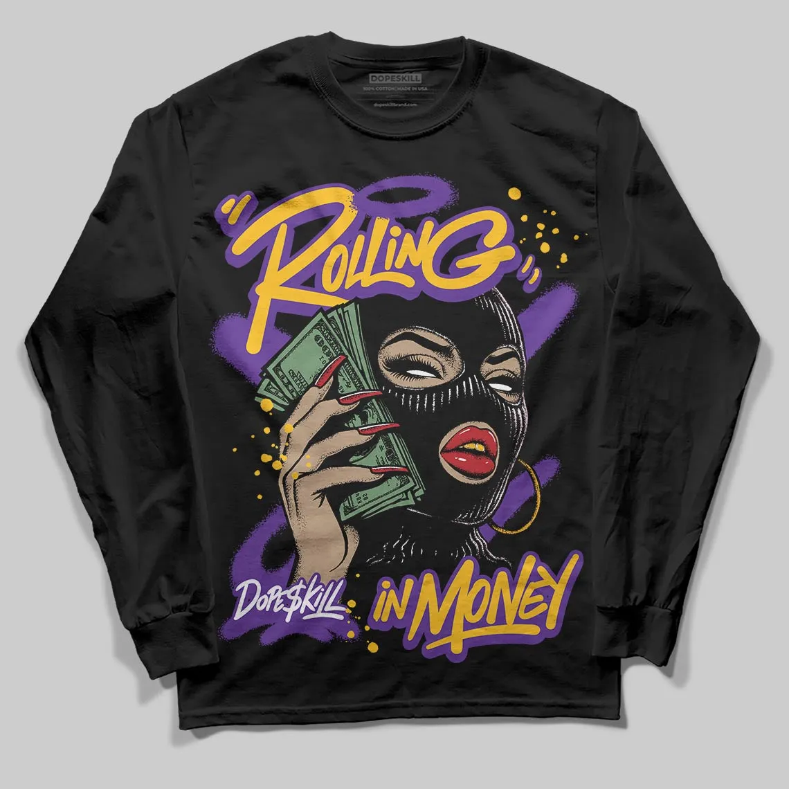 PURPLE Collection DopeSkill Long Sleeve T-Shirt Rolling in Money Graphic sold by DopeSkill