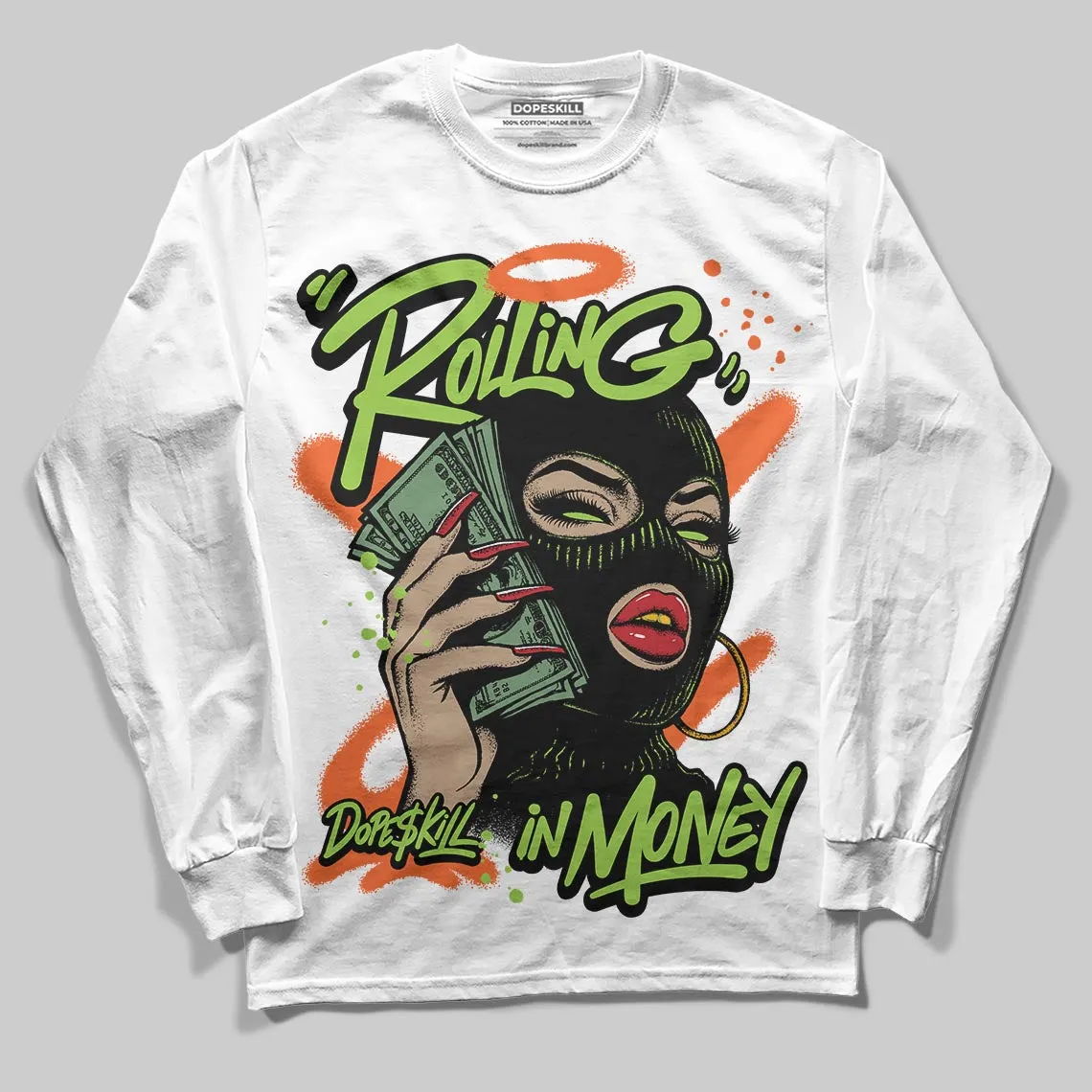 Neon Green Collection DopeSkill Long Sleeve T-Shirt Rolling in Money Graphic sold by DopeSkill product image thumbnail 2