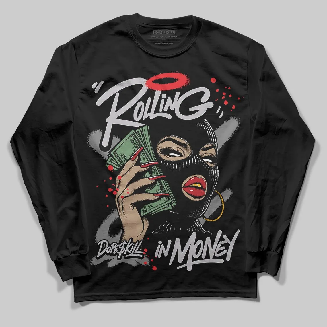 Grey Collection DopeSkill Long Sleeve T-Shirt Rolling in Money Graphic sold by DopeSkill product image thumbnail 2