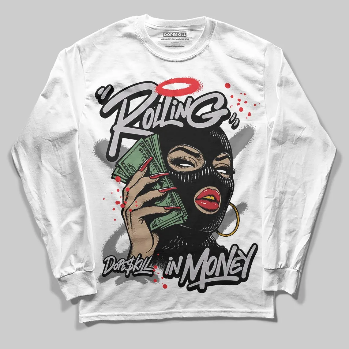 Grey Collection DopeSkill Long Sleeve T-Shirt Rolling in Money Graphic sold by DopeSkill