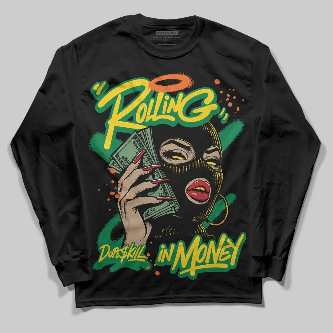 Green Collection DopeSkill Long Sleeve T-Shirt Rolling in Money Graphic sold by DopeSkill product image thumbnail 2