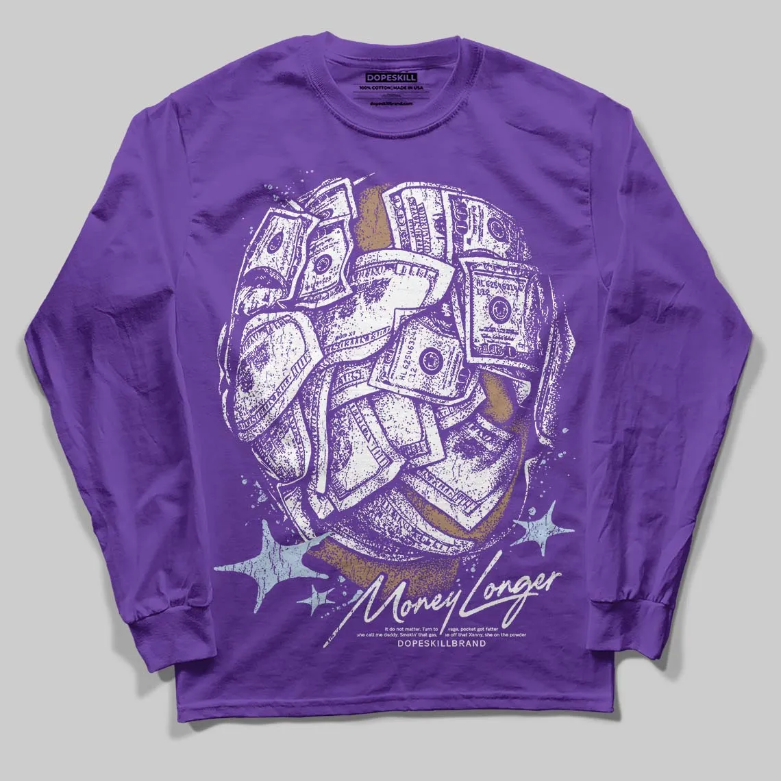 Grape 5s DopeSkill Long Sleeve T-Shirt Money Longer Graphic sold by DopeSkill product image thumbnail 3