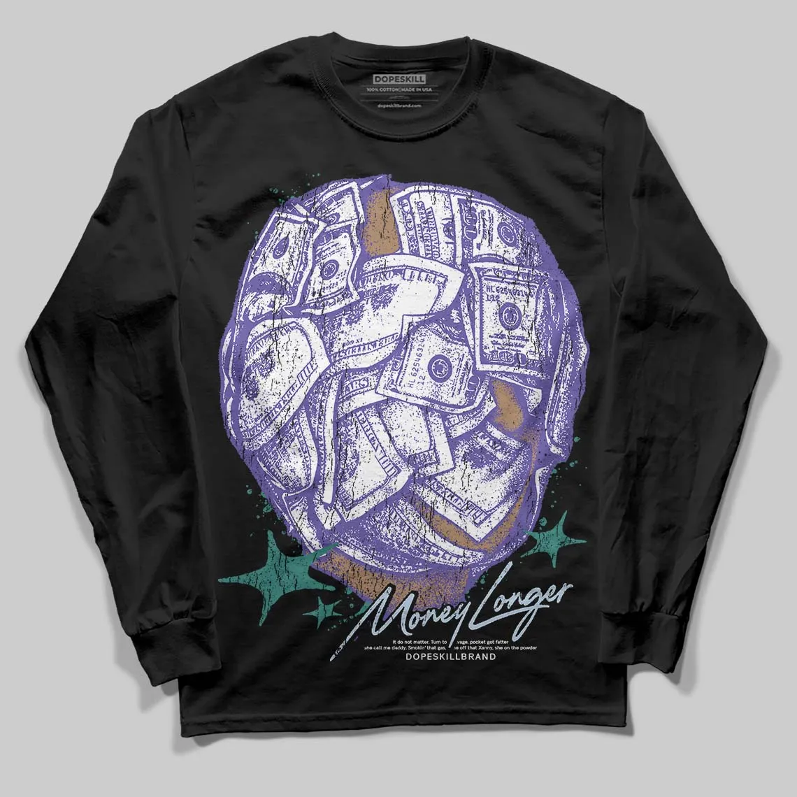 Grape 5s DopeSkill Long Sleeve T-Shirt Money Longer Graphic sold by DopeSkill product image thumbnail 2