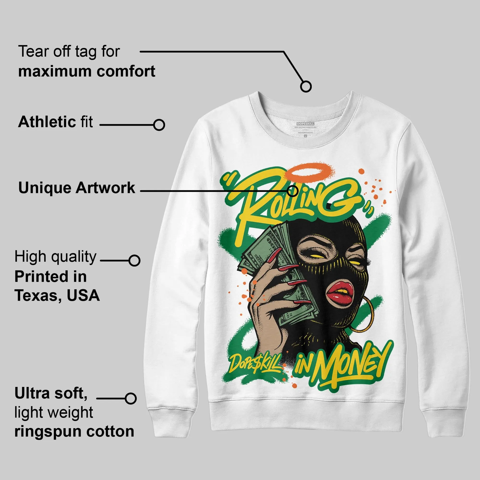 Green Collection DopeSkill Sweatshirt Rolling in Money Graphic sold by DopeSkill product image thumbnail 3
