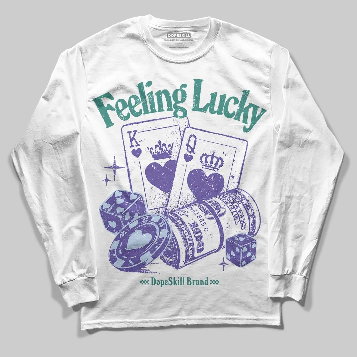 Grape 5s DopeSkill Long Sleeve T-Shirt Feeling Lucky Graphic sold by DopeSkill