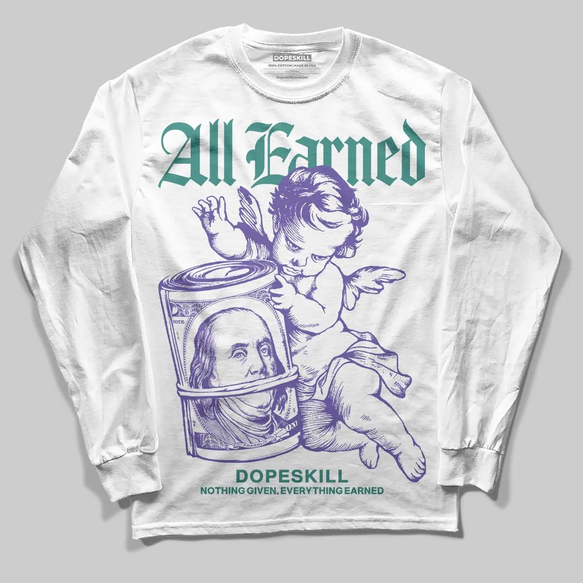 Grape 5s DopeSkill Long Sleeve T-Shirt All Earned Graphic sold by DopeSkill