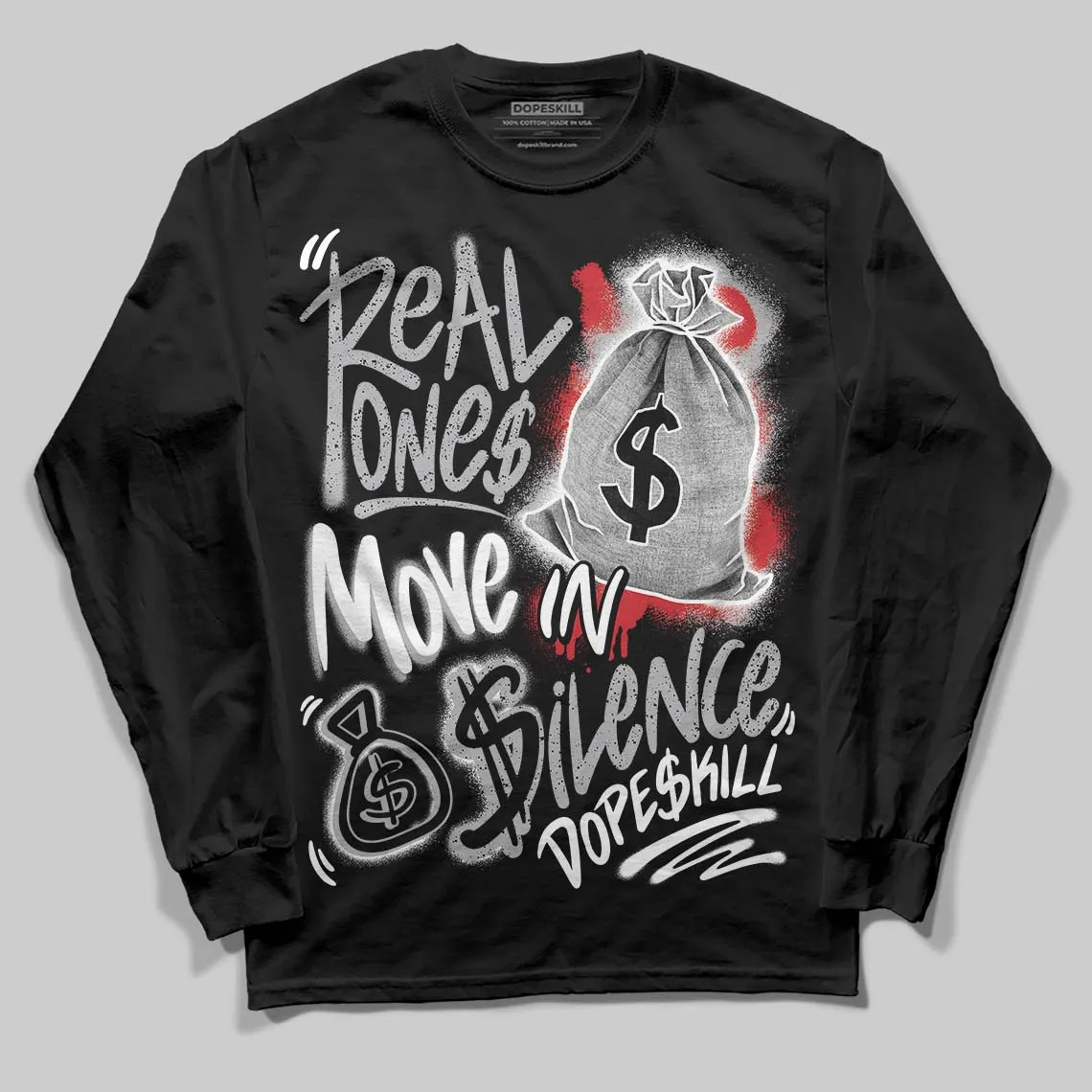 White Cement 4s DopeSkill Long Sleeve T-Shirt Real Ones Move In Silence Graphic sold by DopeSkill product image thumbnail 2