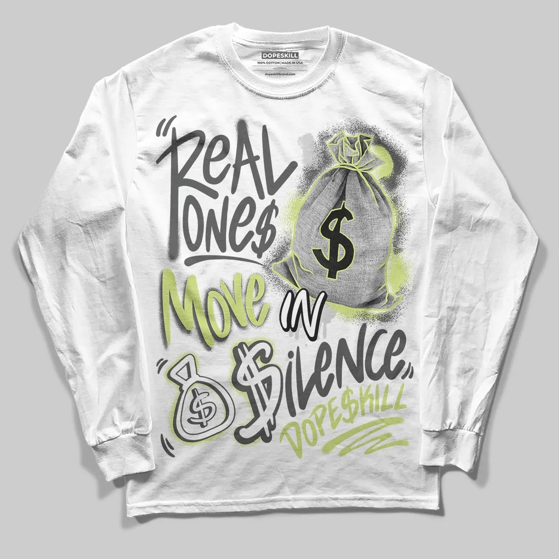 Light Lemon Twist 4s DopeSkill Long Sleeve T-Shirt Real Ones Move In Silence Graphic sold by DopeSkill product image thumbnail 2