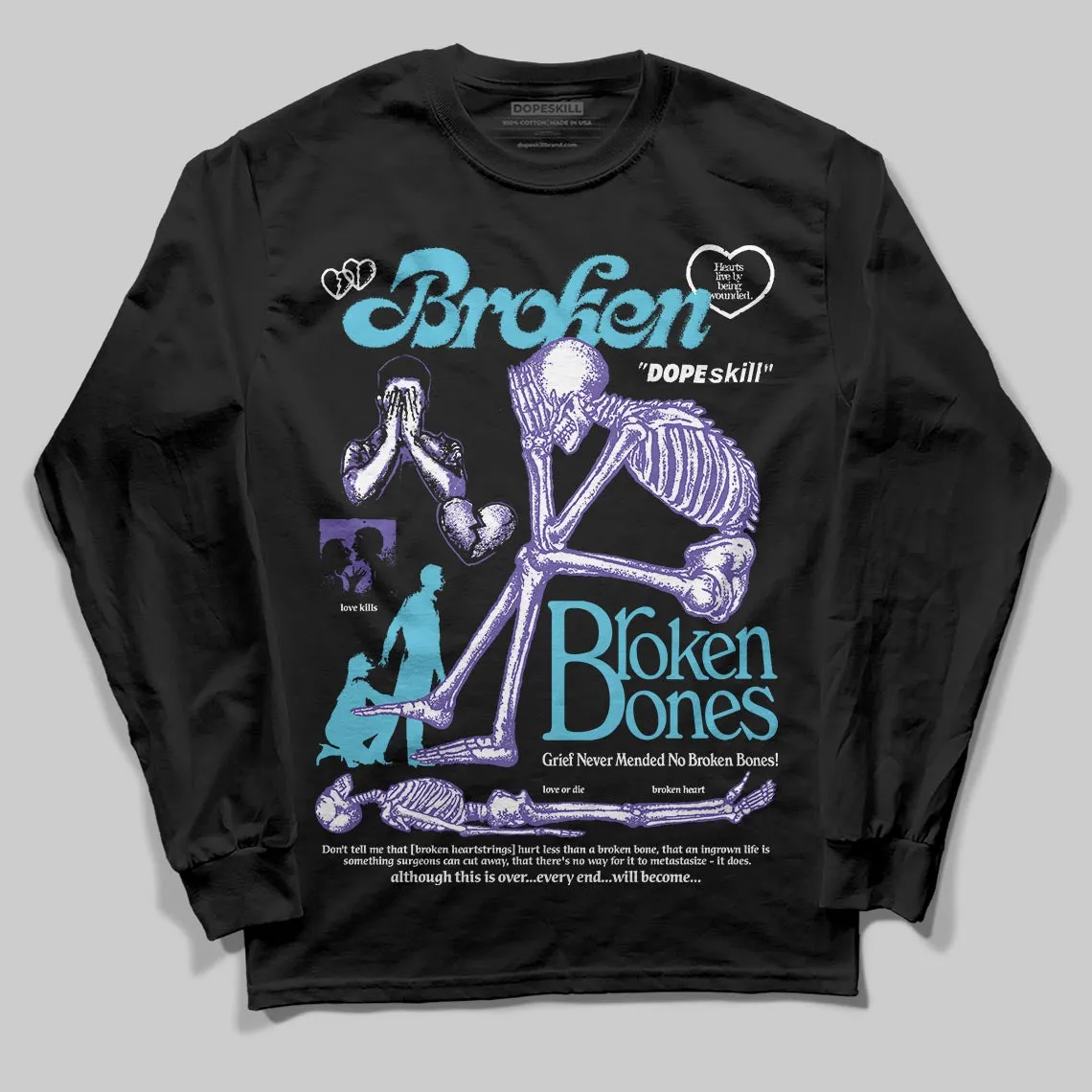 Aqua 8s DopeSkill Long Sleeve T-Shirt Broken Bones Graphic sold by DopeSkill