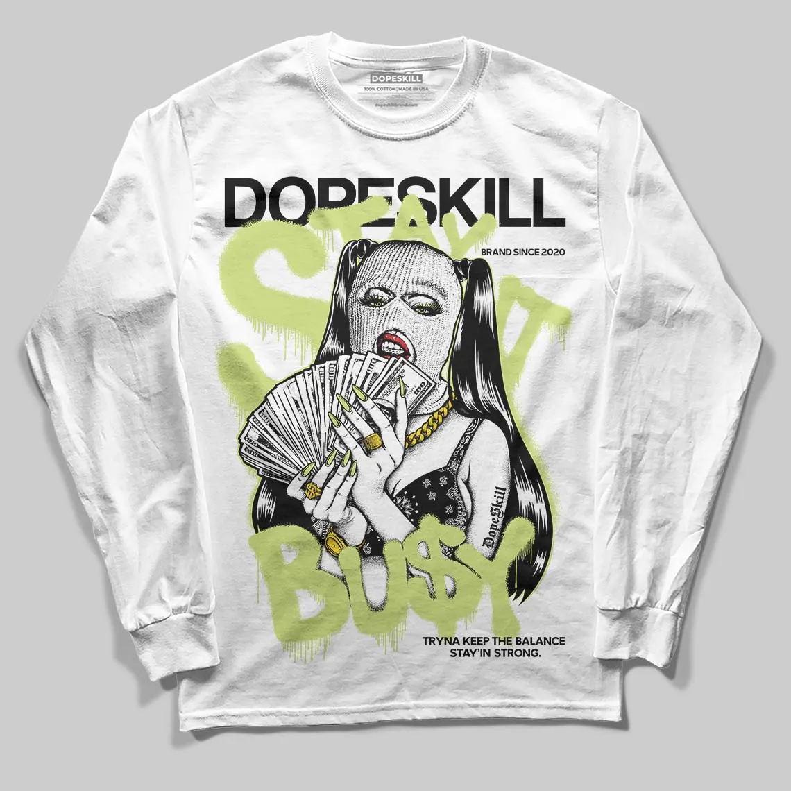 Luminous Green 5s DopeSkill Long Sleeve T-Shirt Stay It Busy Graphic sold by DopeSkill product image thumbnail 2
