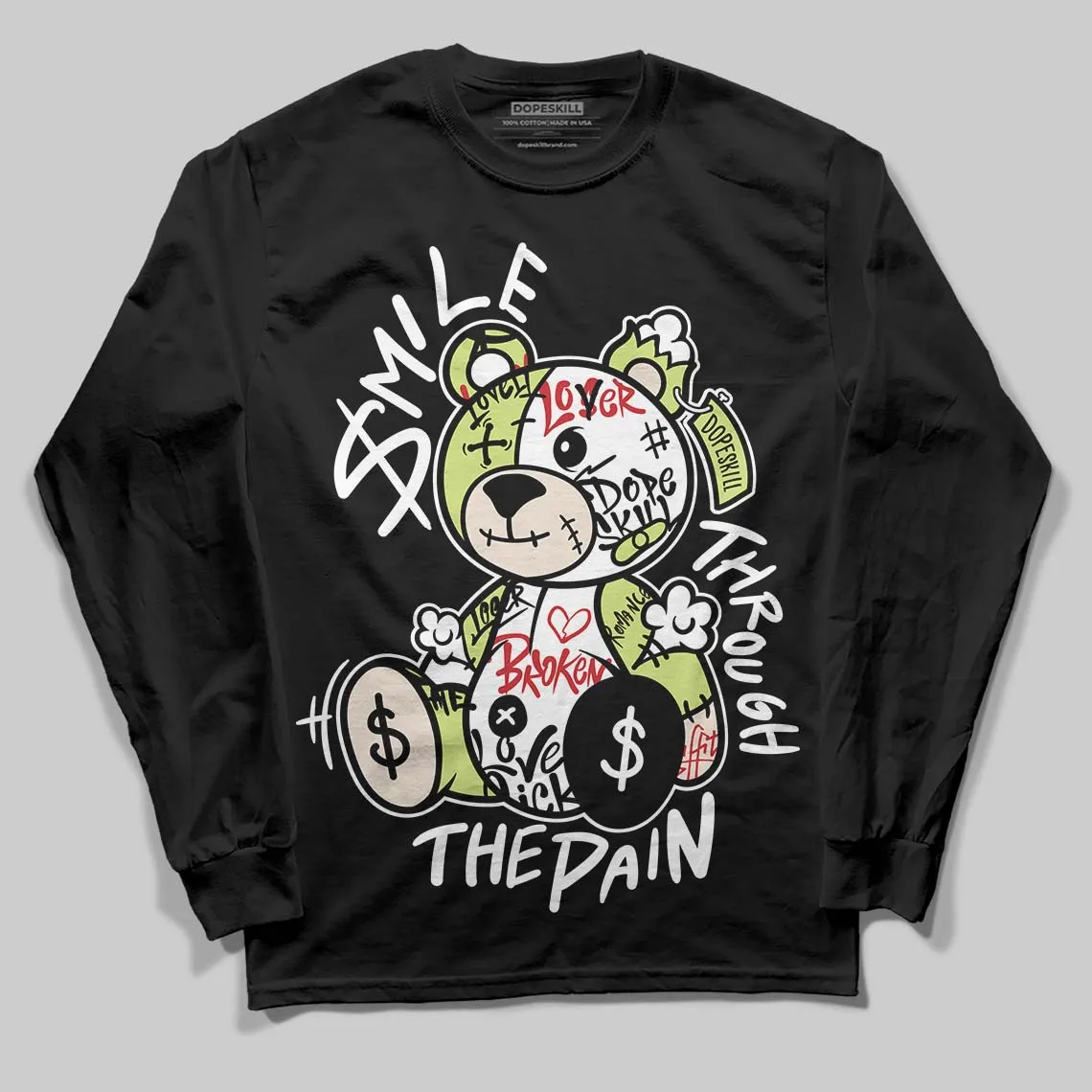 Luminous Green 5s DopeSkill Long Sleeve T-Shirt Smile Through The Pain Graphic sold by DopeSkill