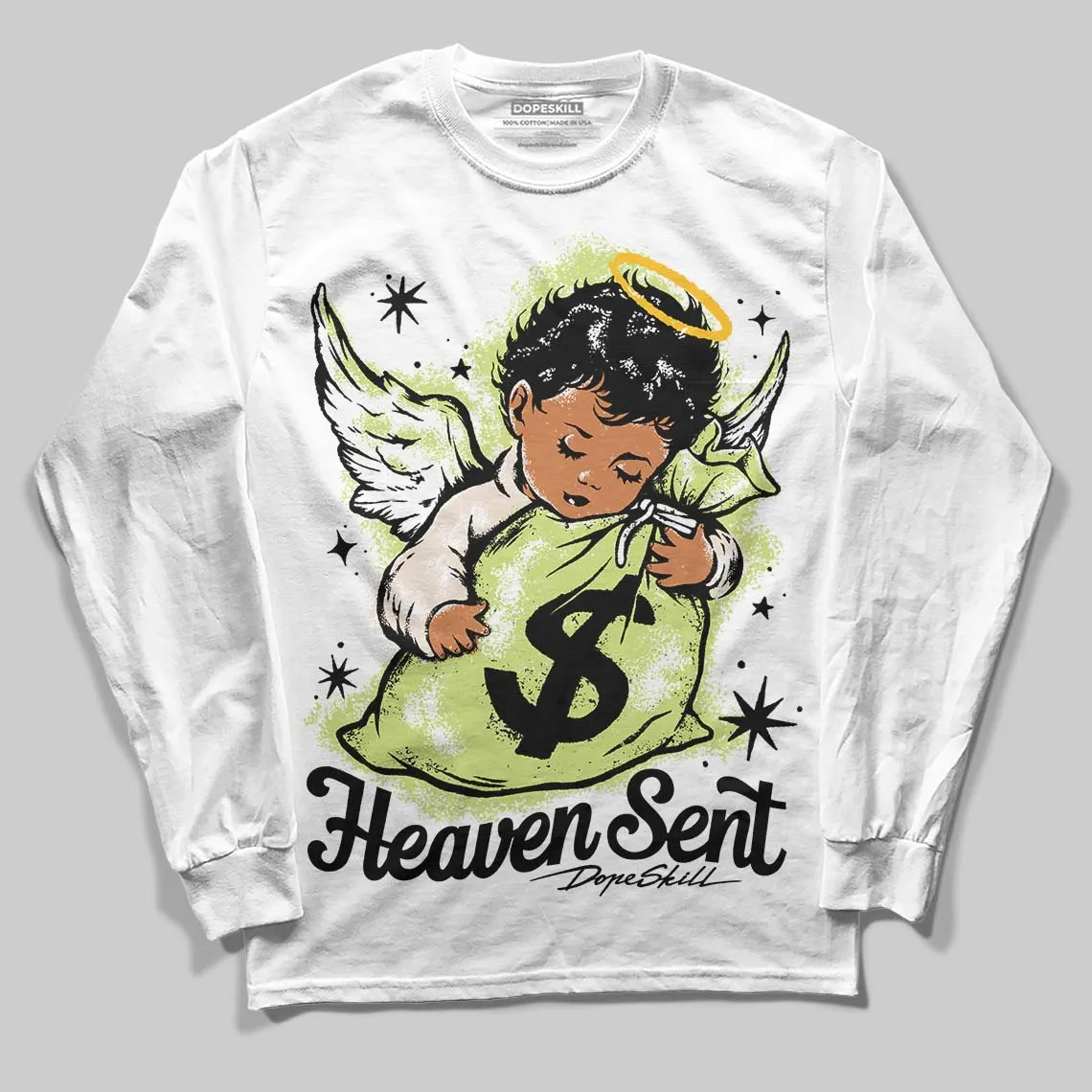 Luminous Green 5s DopeSkill Long Sleeve T-Shirt Heaven Sent Graphic sold by DopeSkill product image thumbnail 2