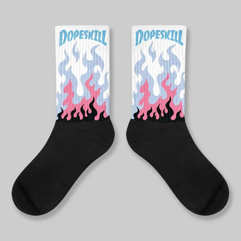 Denim Pink Glow 3s DopeSkill Sublimated Sock FIRE Graphic sold by DopeSkill