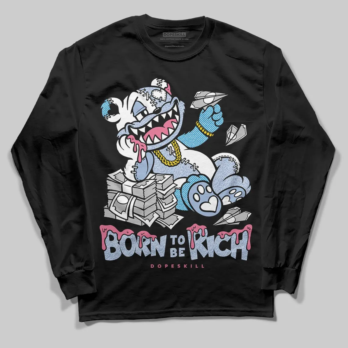 Cobalt Bliss 3s DopeSkill Long Sleeve T-Shirt Born To Be Rich Graphic sold by DopeSkill product image thumbnail 2