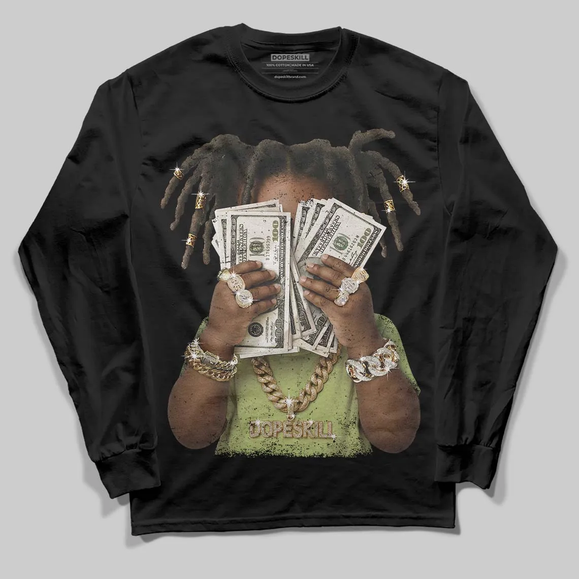 Luminous Green 5s DopeSkill Long Sleeve T-Shirt Rich Youth Graphic sold by DopeSkill