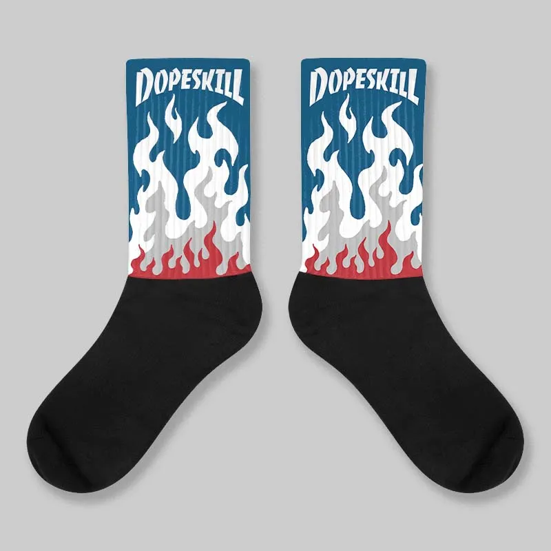 French Blue 12s DopeSkill Sublimated Sock FIRE Graphic sold by DopeSkill