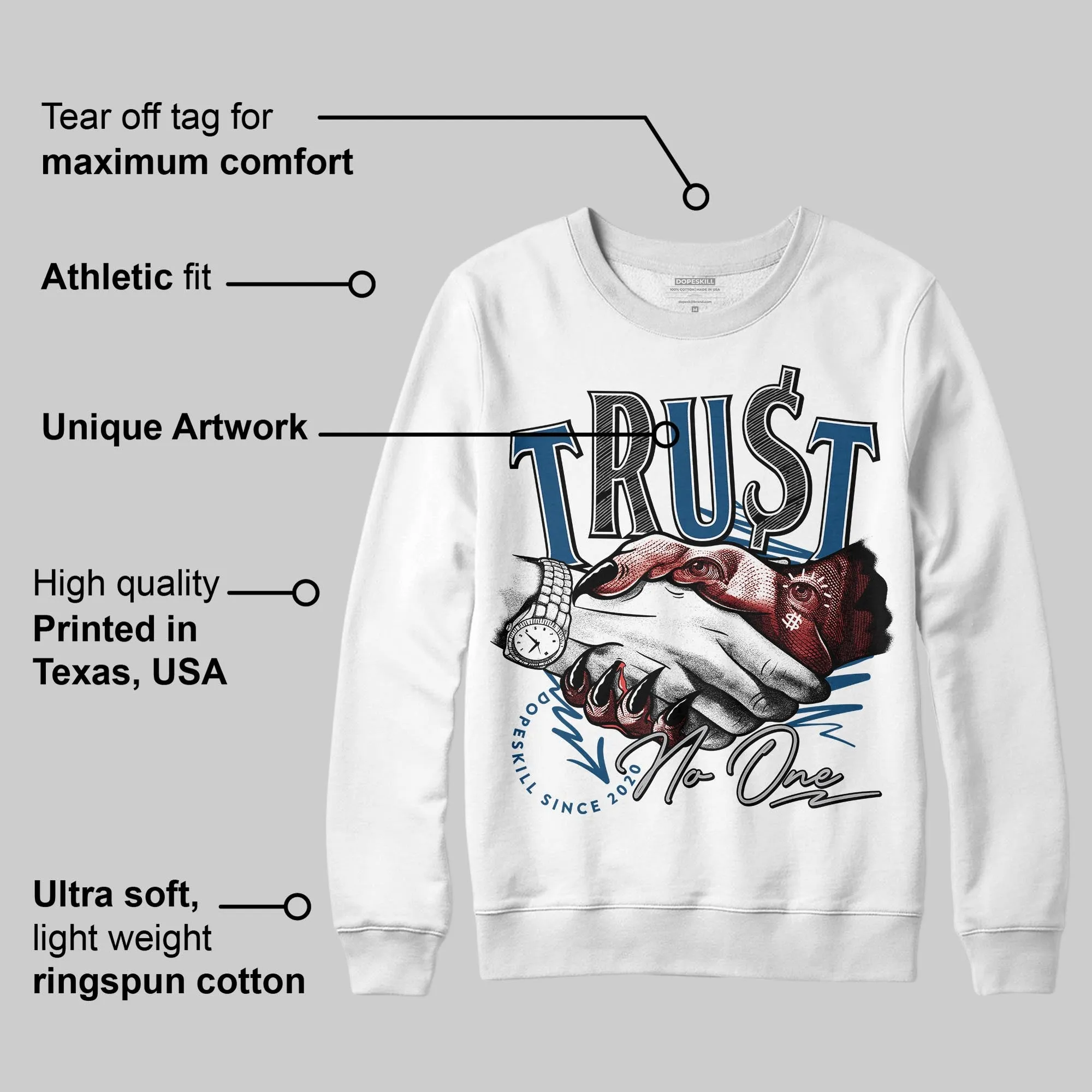 French Blue 12s DopeSkill Sweatshirt Trust No One Graphic sold by DopeSkill product image thumbnail 2