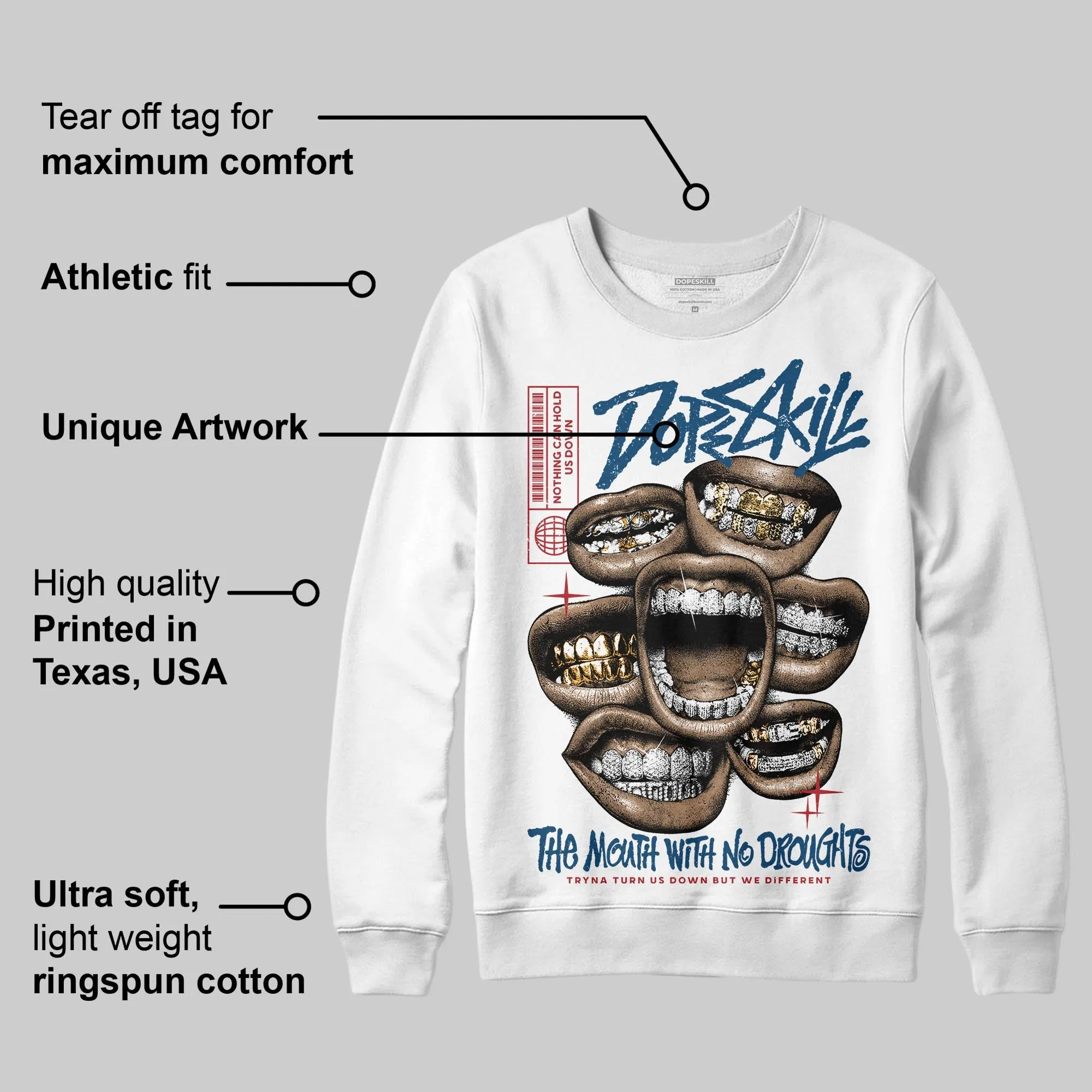 French Blue 12s DopeSkill Sweatshirt The Mouth With No Droughts Graphic sold by DopeSkill product image thumbnail 2