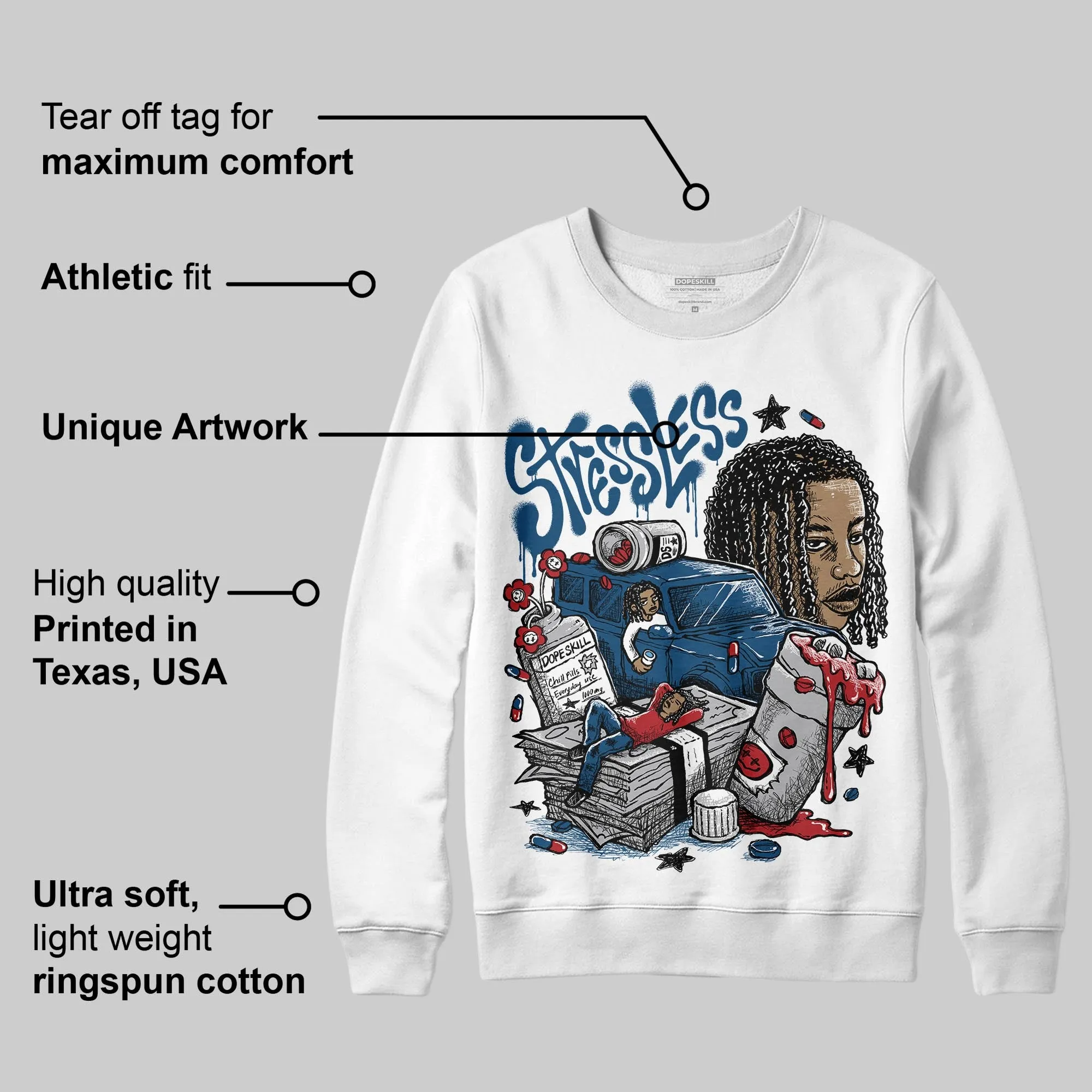 French Blue 12s DopeSkill Sweatshirt Stressless Graphic sold by DopeSkill product image thumbnail 2