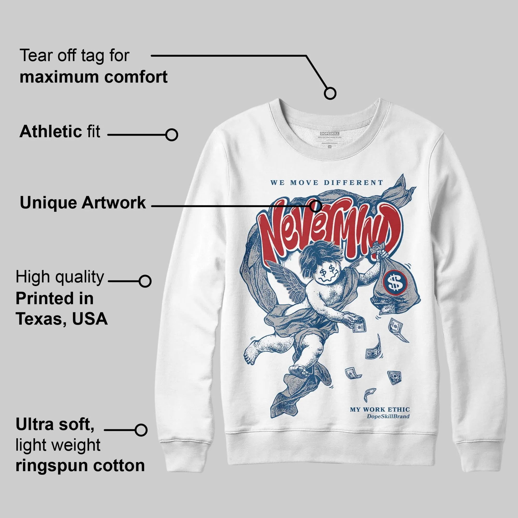 French Blue 12s DopeSkill Sweatshirt Nevermind Graphic sold by DopeSkill product image thumbnail 2