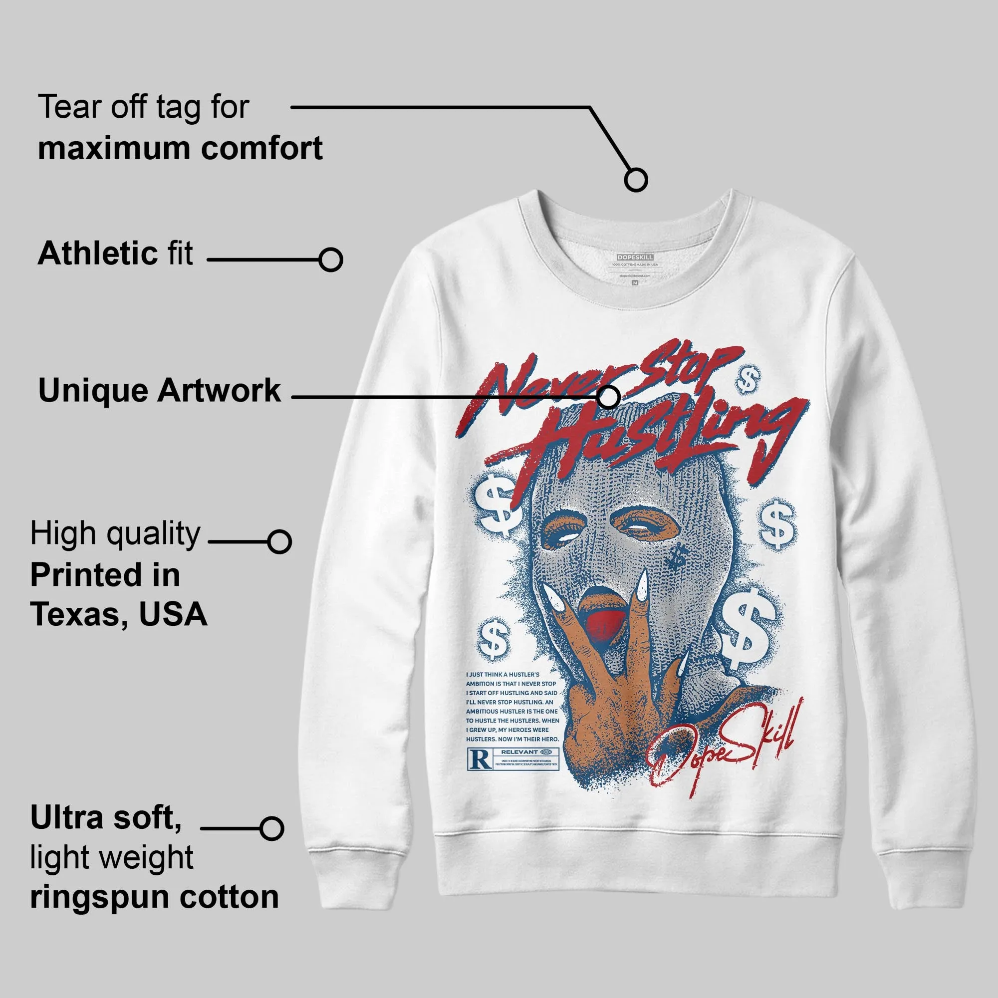 French Blue 12s DopeSkill Sweatshirt Never Stop Hustling Graphic sold by DopeSkill product image thumbnail 2