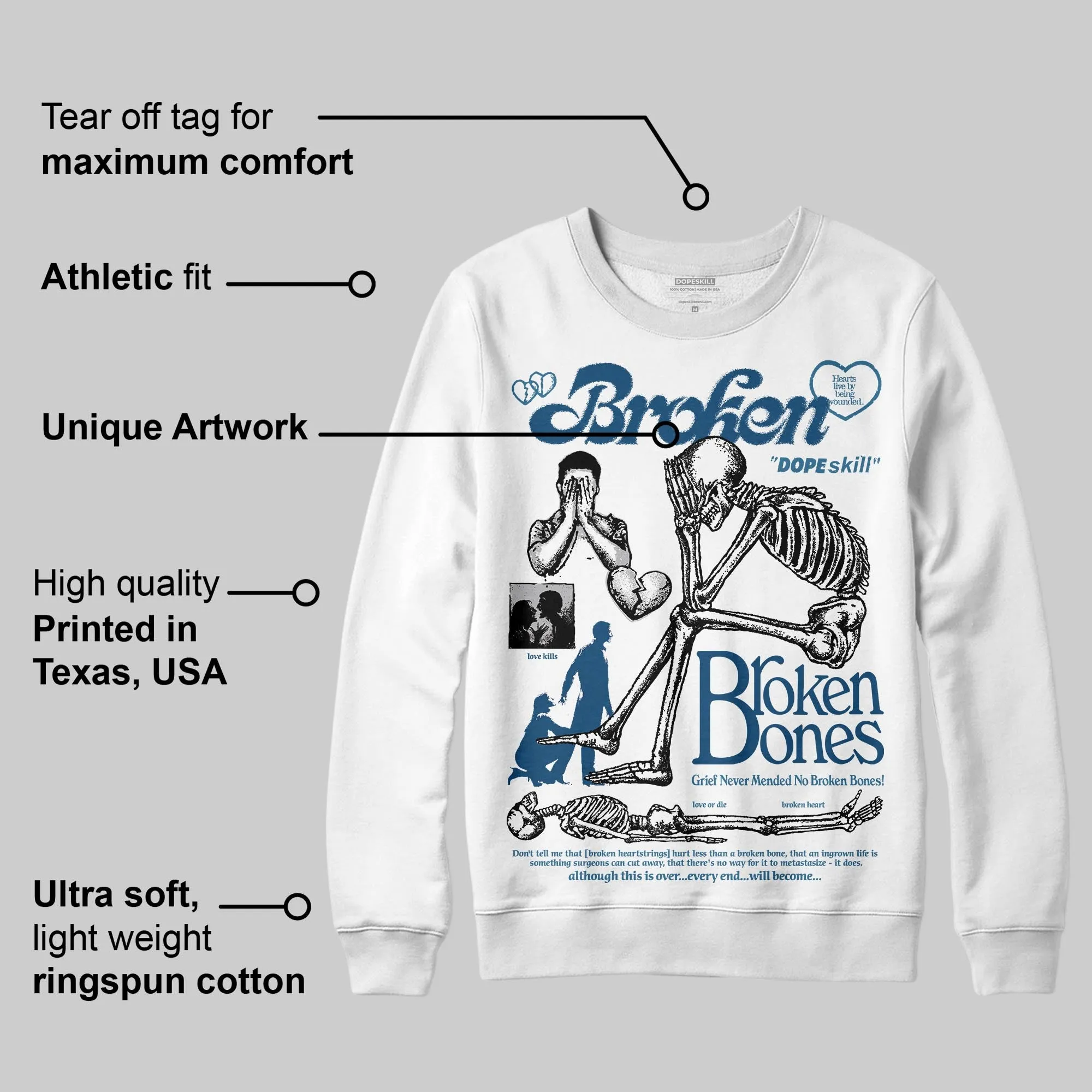 French Blue 12s DopeSkill Sweatshirt Broken Bones Graphic sold by DopeSkill product image thumbnail 2