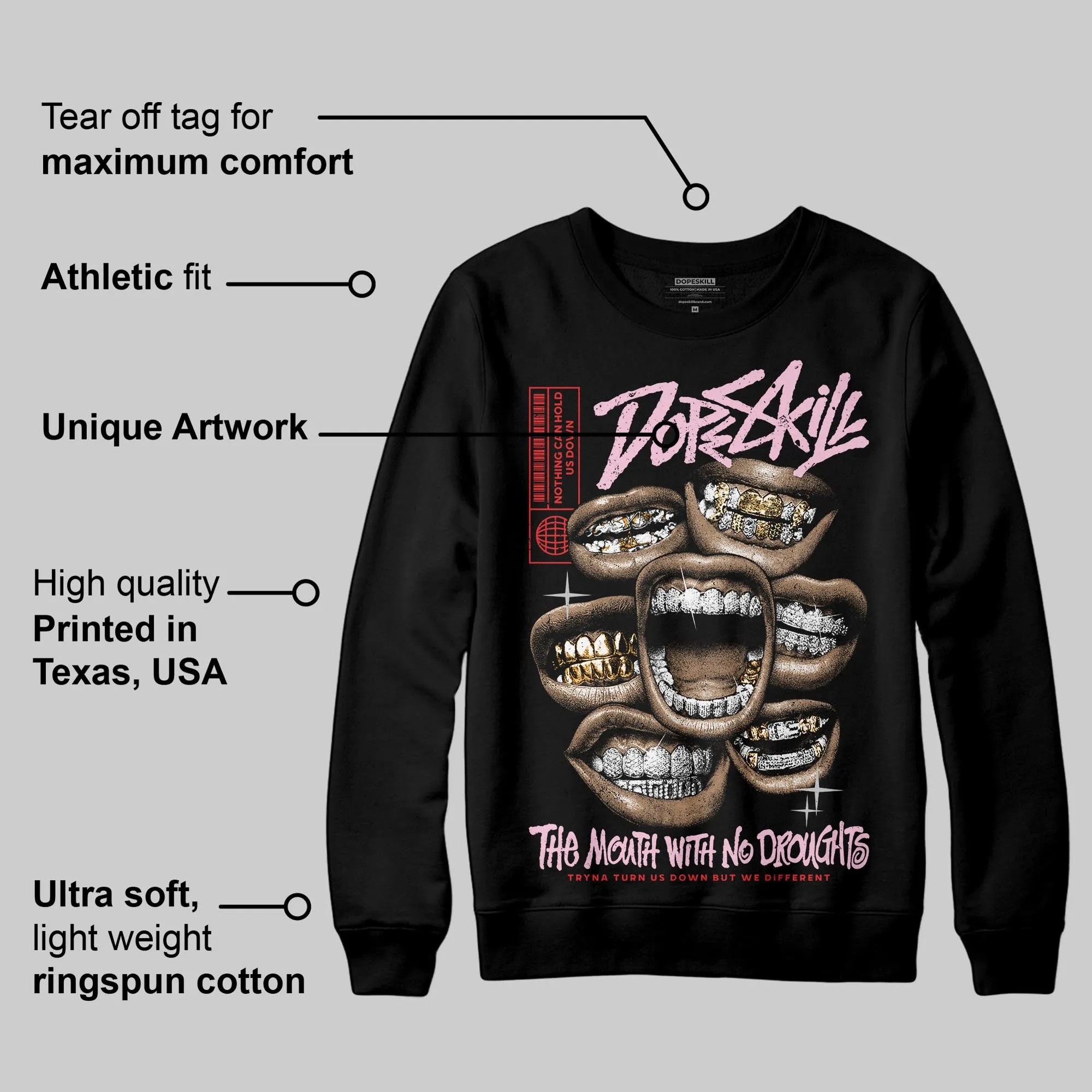 Arctic Pink 5s DopeSkill Sweatshirt The Mouth With No Droughts Graphic sold by DopeSkill product image thumbnail 3