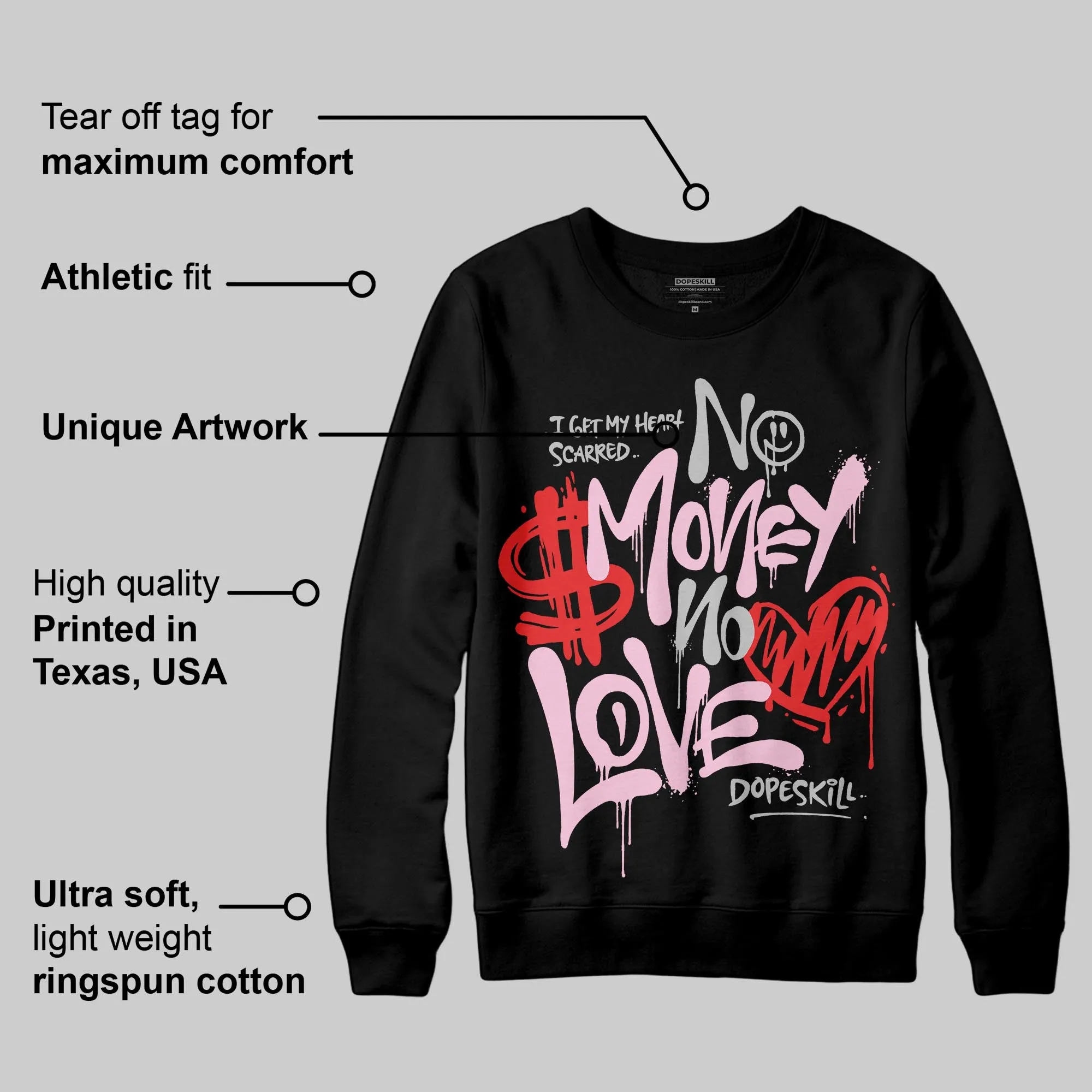 Arctic Pink 5s DopeSkill Sweatshirt No Money No Love Typo Graphic sold by DopeSkill product image thumbnail 3
