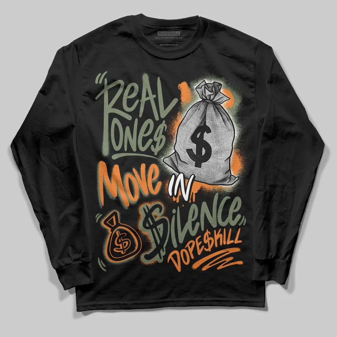 Undefeated x 4s OG DopeSkill Long Sleeve T-Shirt Real Ones Move In Silence Graphic sold by DopeSkill