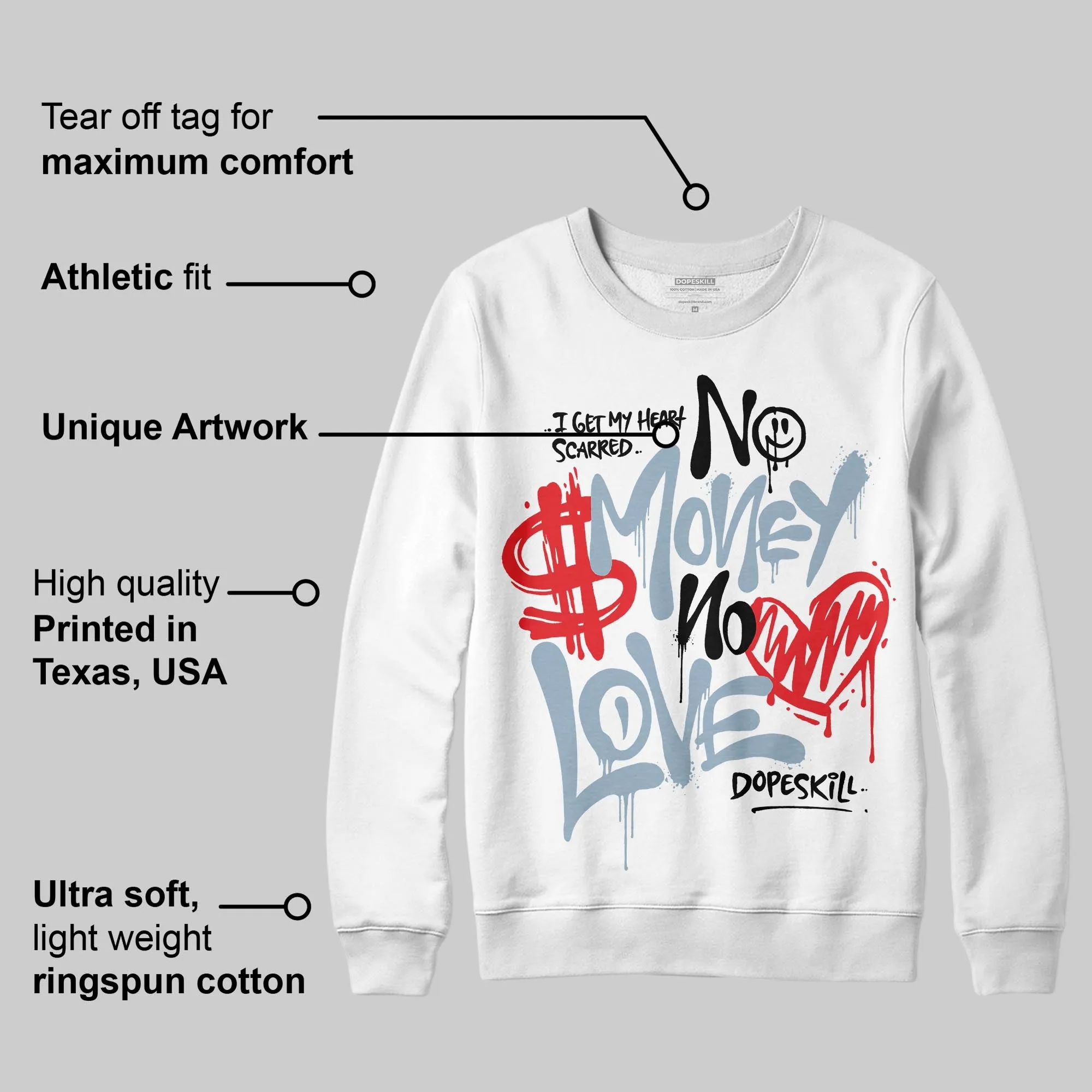 Blue Suede 40s DopeSkill Sweatshirt No Money No Love Typo Graphic sold by DopeSkill product image thumbnail 3