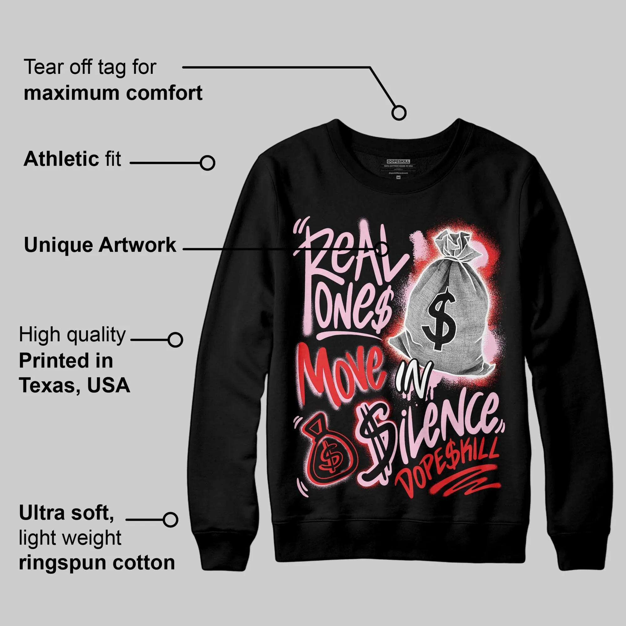 Awake NY x Arctic Pink 5s DopeSkill Sweatshirt Real Ones Move In Silence Graphic sold by DopeSkill product image thumbnail 3