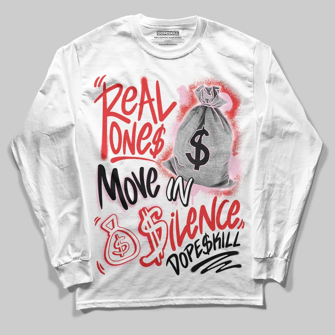 Awake NY x Arctic Pink 5s DopeSkill Long Sleeve T-Shirt Real Ones Move In Silence Graphic sold by DopeSkill product image thumbnail 2
