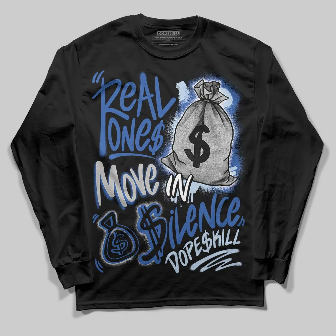 Awake NY x Racer Blue 5s DopeSkill Long Sleeve T-Shirt Real Ones Move In Silence Graphic sold by DopeSkill product image thumbnail 2