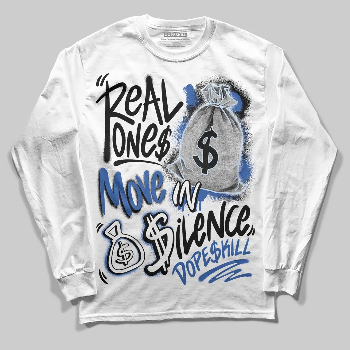 Awake NY x Racer Blue 5s DopeSkill Long Sleeve T-Shirt Real Ones Move In Silence Graphic sold by DopeSkill