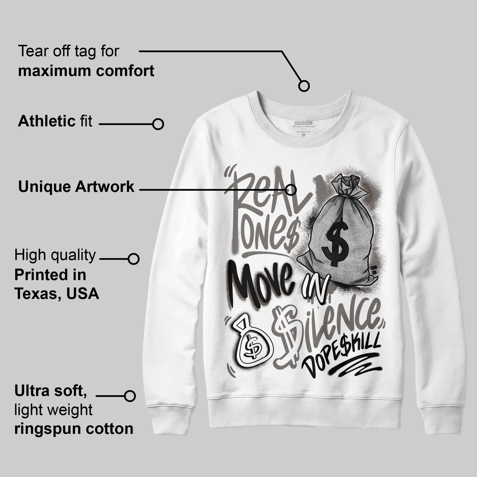 Cave Stone 4s DopeSkill Sweatshirt Real Ones Move In Silence Graphic sold by DopeSkill product image thumbnail 3