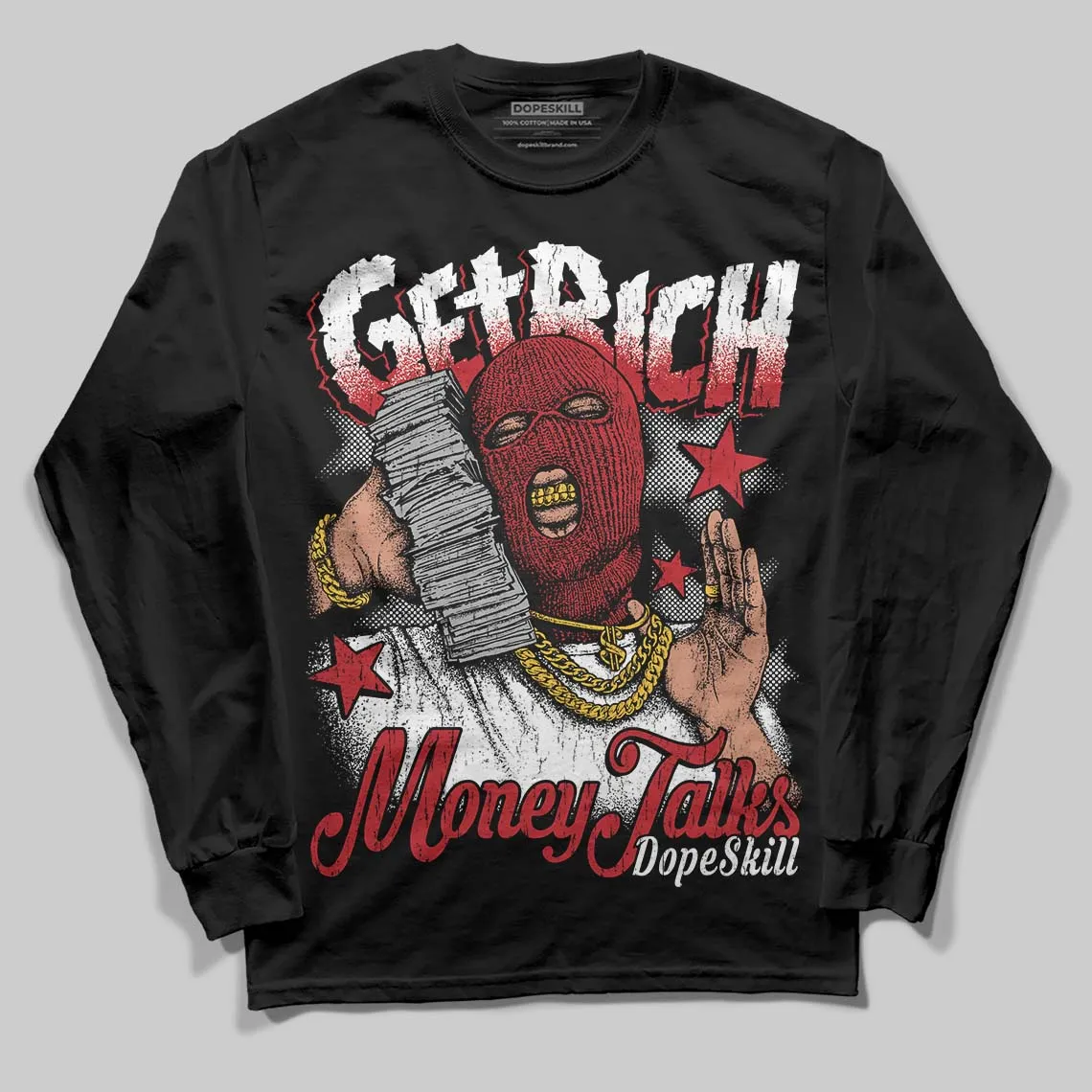 Fire Red “Black Tongue” 5s DopeSkill Long Sleeve T-Shirt Get Rich Graphic sold by DopeSkill product image thumbnail 2