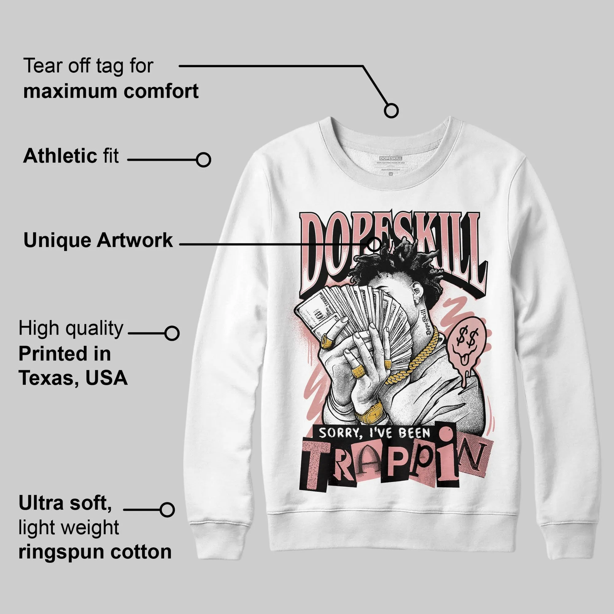 Dusty Rose 40s DopeSkill Sweatshirt Sorry I've Been Trappin Graphic sold by DopeSkill product image thumbnail 3