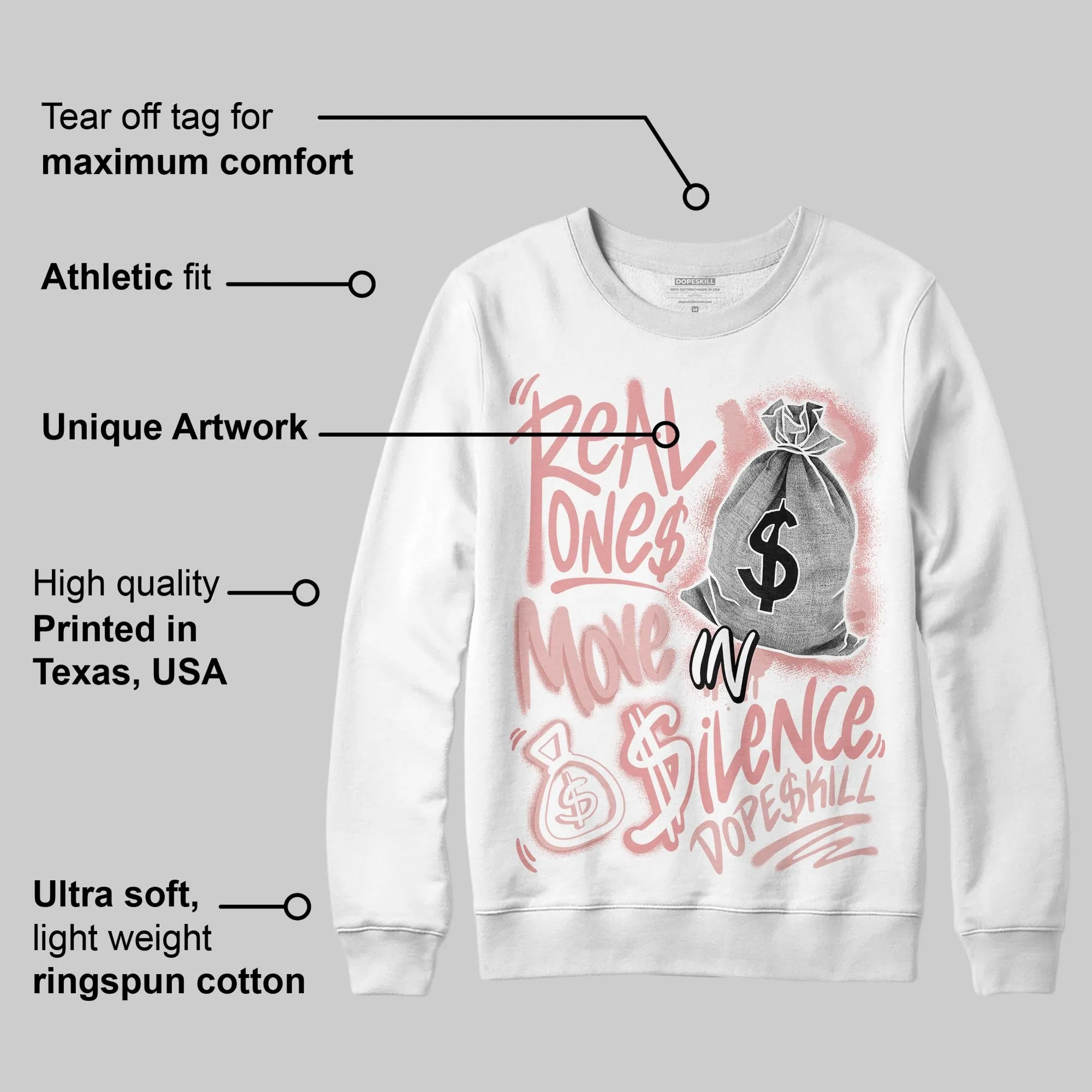 Dusty Rose 40s DopeSkill Sweatshirt Real Ones Move In Silence Graphic sold by DopeSkill product image thumbnail 3
