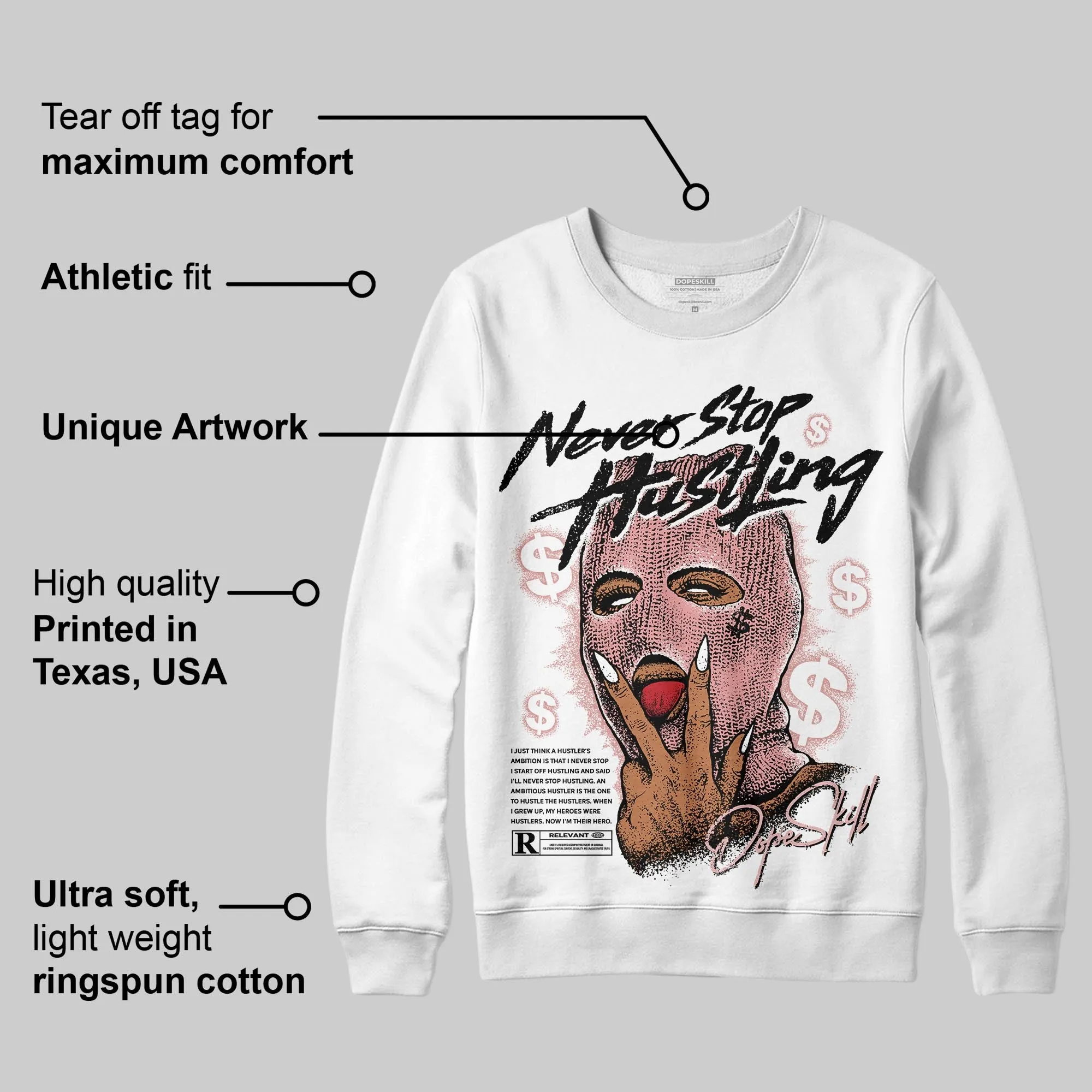 Dusty Rose 40s DopeSkill Sweatshirt Never Stop Hustling Graphic sold by DopeSkill product image thumbnail 3