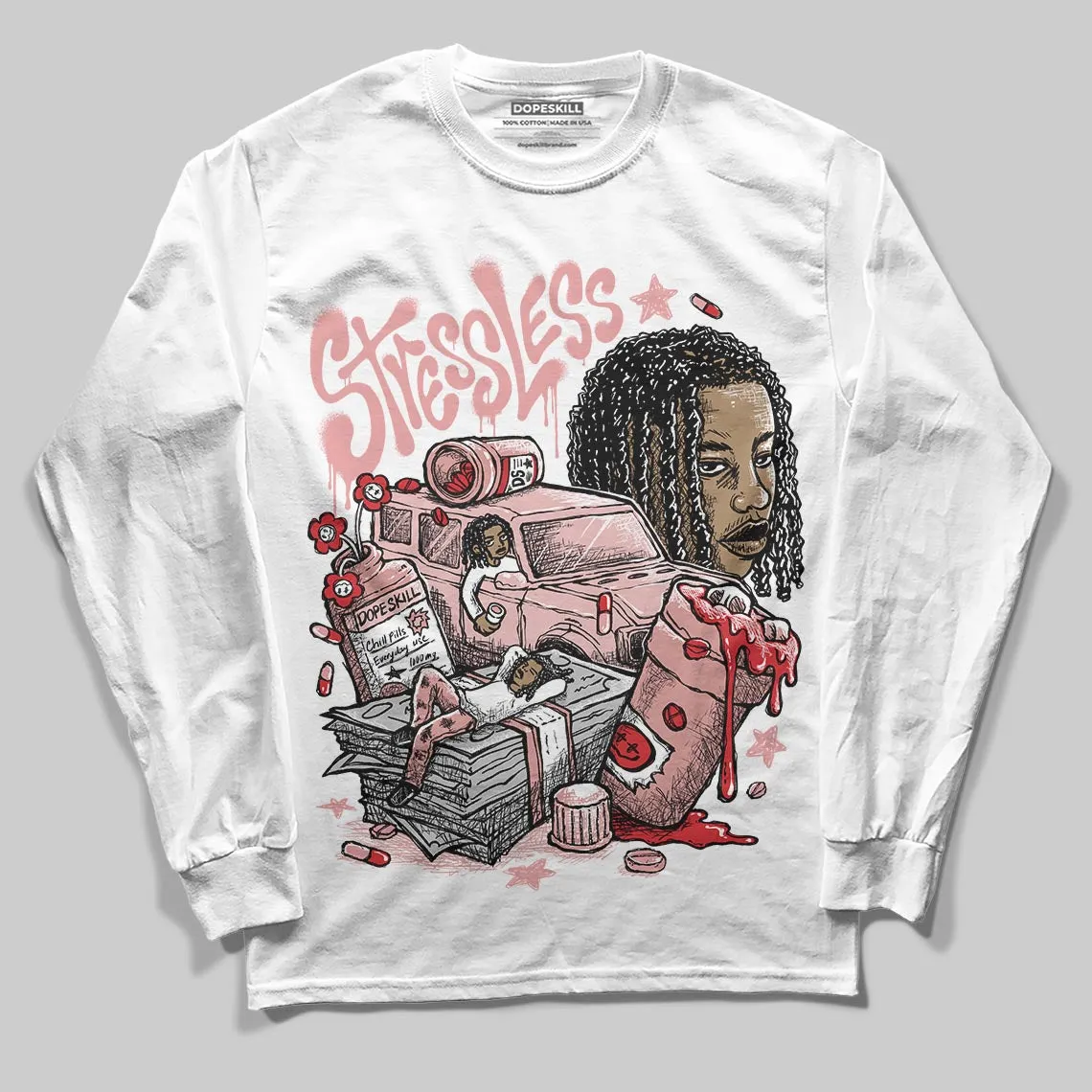 Dusty Rose 40s DopeSkill Long Sleeve T-Shirt Stressless Graphic sold by DopeSkill