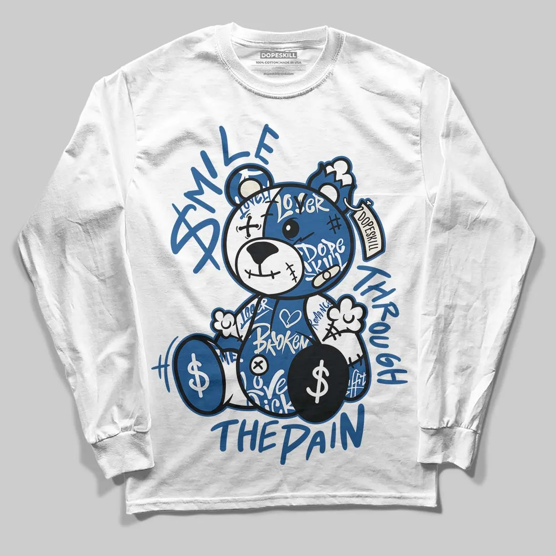 Storm Blue 1s 2025 DopeSkill Long Sleeve T-Shirt Smile Through The Pain Graphic sold by DopeSkill