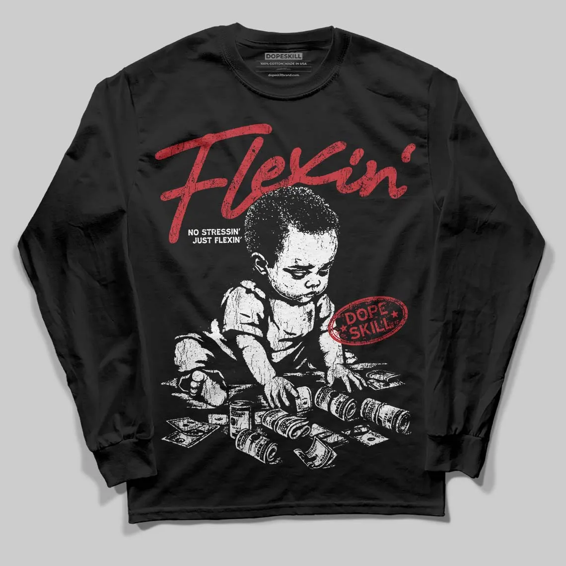 Fire Red “Black Tongue” 5s DopeSkill Long Sleeve T-Shirt Flexin' Graphic sold by DopeSkill product image thumbnail 2