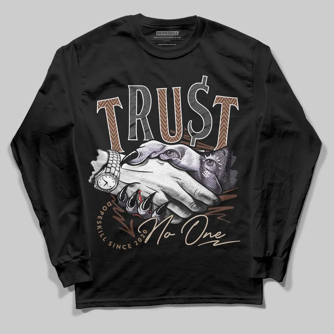 Harris Tweed x Sesame/Violet Mist Dunk DopeSkill Long Sleeve T-Shirt Trust No One Graphic sold by DopeSkill product image thumbnail 2