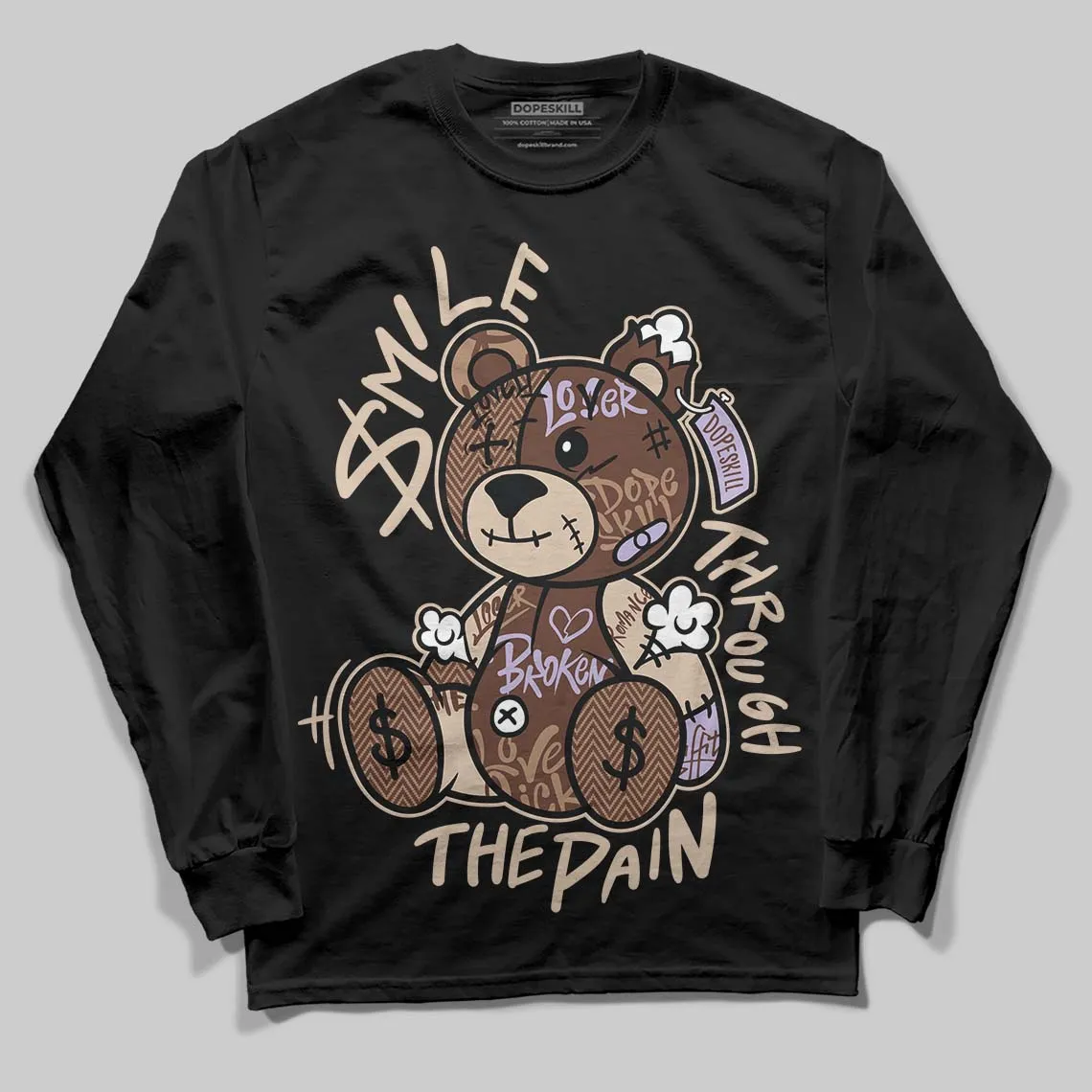 Harris Tweed x Sesame/Violet Mist Dunk DopeSkill Long Sleeve T-Shirt Smile Through The Pain Graphic sold by DopeSkill product image thumbnail 2