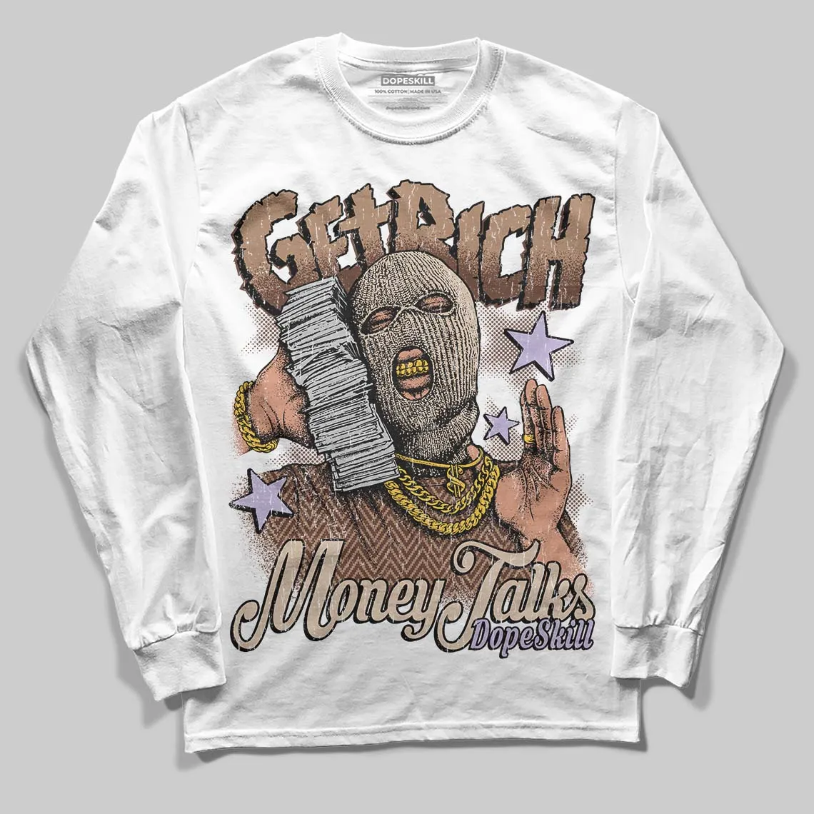 Harris Tweed x Sesame/Violet Mist Dunk DopeSkill Long Sleeve T-Shirt Get Rich Graphic sold by DopeSkill