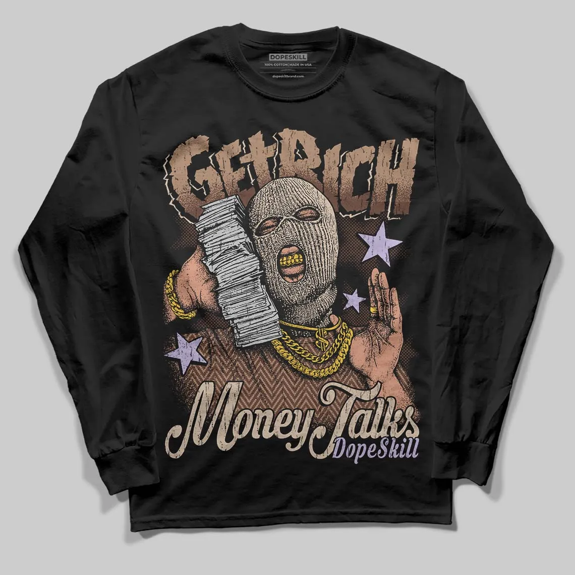 Harris Tweed x Sesame/Violet Mist Dunk DopeSkill Long Sleeve T-Shirt Get Rich Graphic sold by DopeSkill product image thumbnail 2